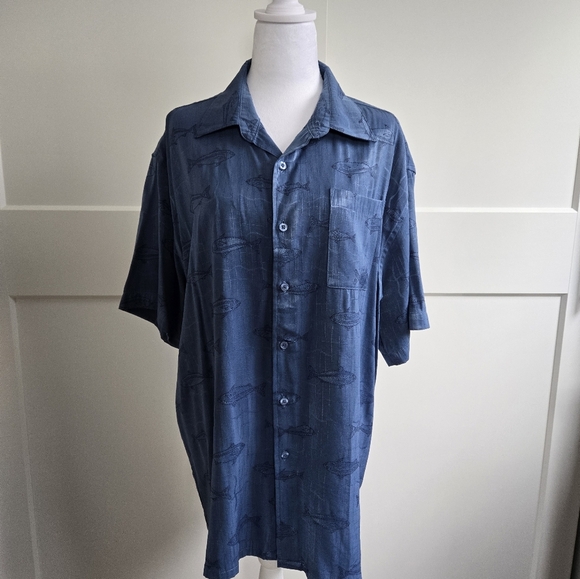 Denver Hayes Men's Classic Blue Casual Xl Shirt  Fish Theme, Fathers Day Gift! - Picture 1 of 8